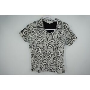 Bette & Court Shirt Womens Small Black White Snakeskin Print Collared V Neck